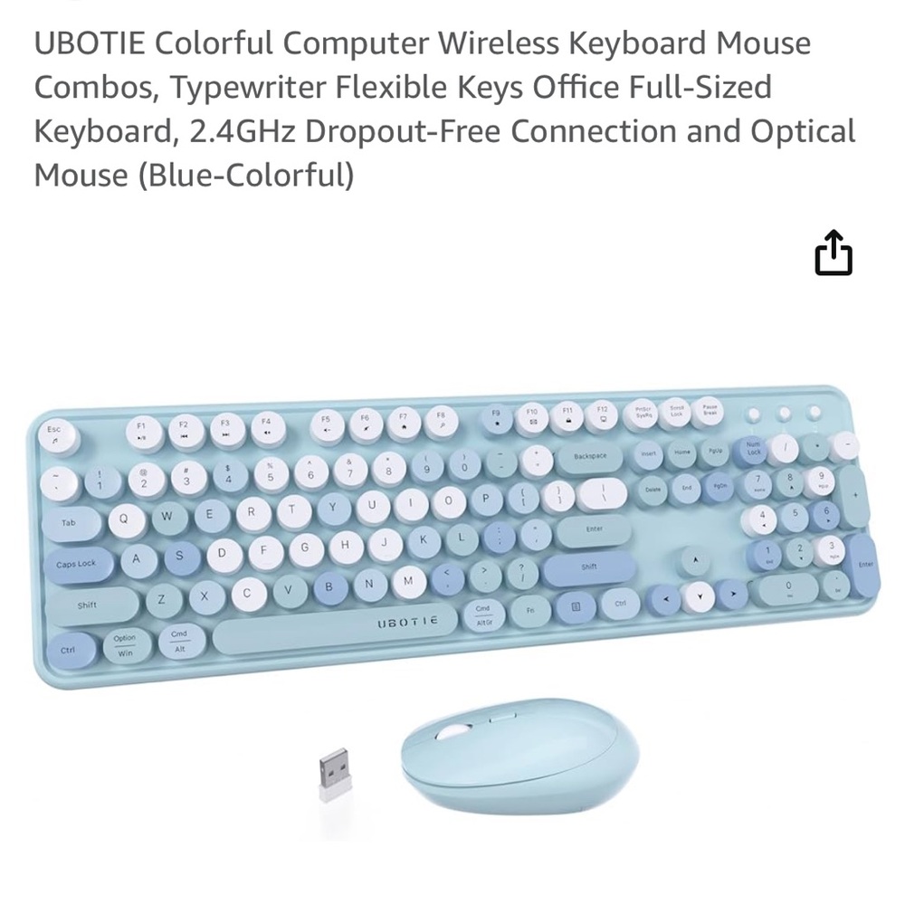 UBOTIE Colorful Computer Wireless Keyboard Mouse Combos